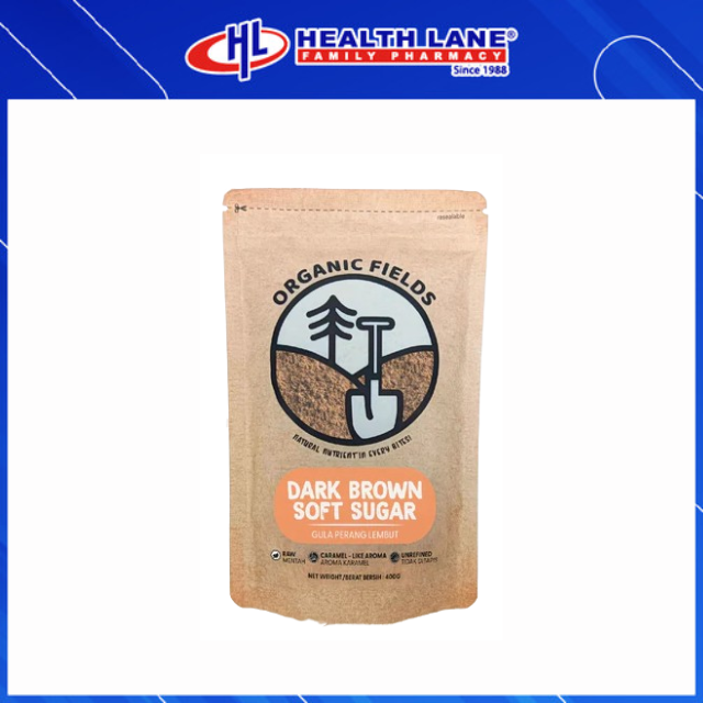 ORGANIC FIELDS DARK BROWN SOFT SUGAR 400G